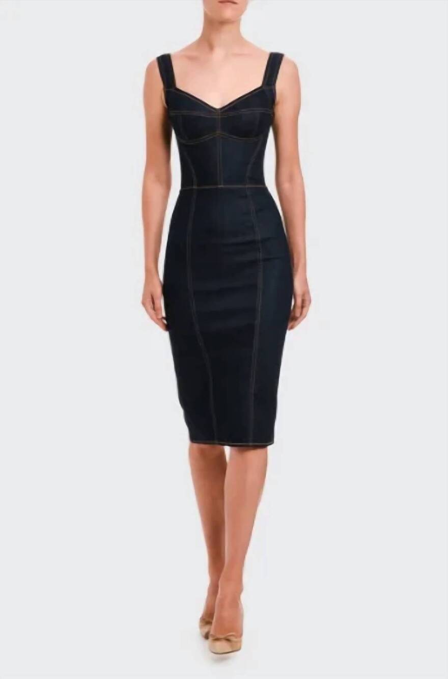 NEW DOLCE & GABBANA cotton denim midi dress in dark blue